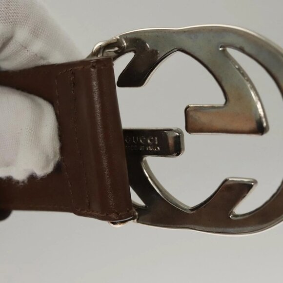 GUCCI Interlocking Belt Leather 33.1"" Black Gold - Picture 8 of 9